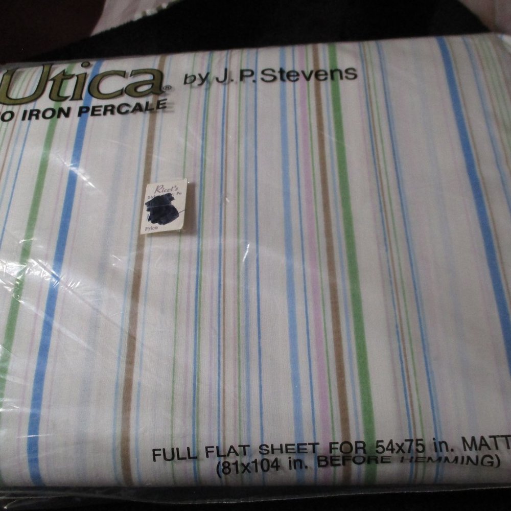 Vintage Utica by J.P. Stevens Full Flat Sheet Whisper Striped Made in US…